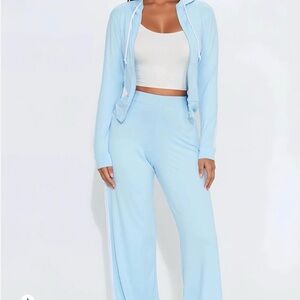 Fashion Nova Light Blue Track Pants & Hoodie Set